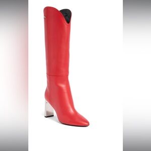 NEW Longchamp metallic heel hot red western boot $895 knee high leather Sz 37